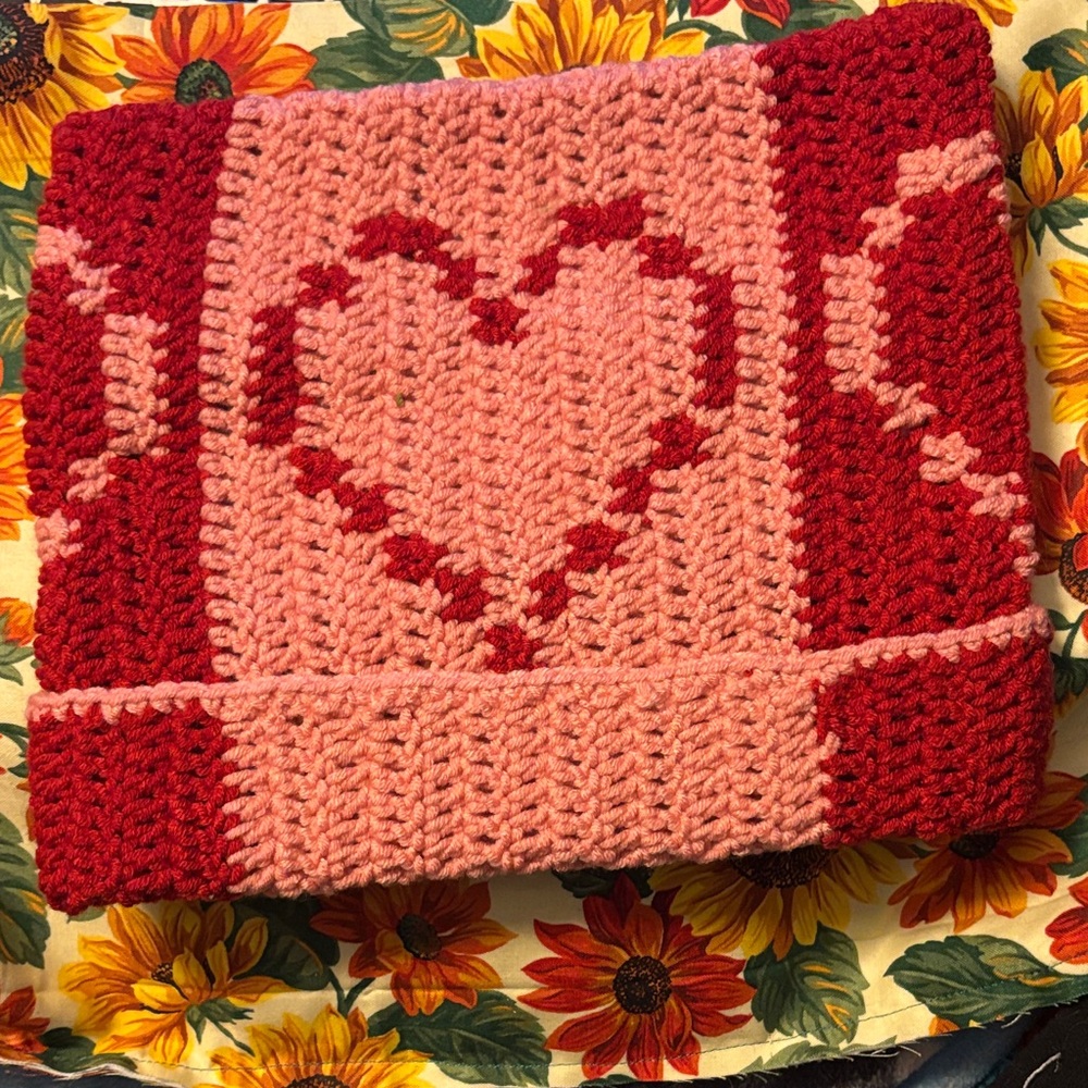 Handmade Cat Ears Heart Motif Crochet Hat